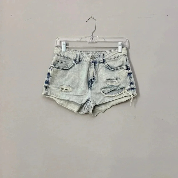 Hi Rise Topshop Distressed Denim Hallie Shorts - Picture 1 of 6